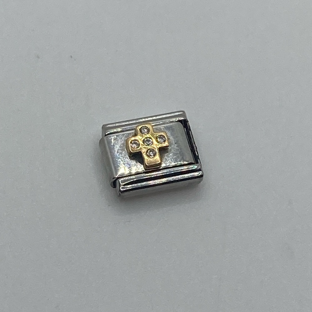 Zoppini Italian Charm CZ Stone Link 18k Gold Cross Stainless Steel